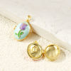 Picture of 2 PCs Brass Picture Photo Locket Frame Pendants Wholesale 18K Real Gold Plated Enamel Oval Tulip Flower Can Open 27mm x 17mm