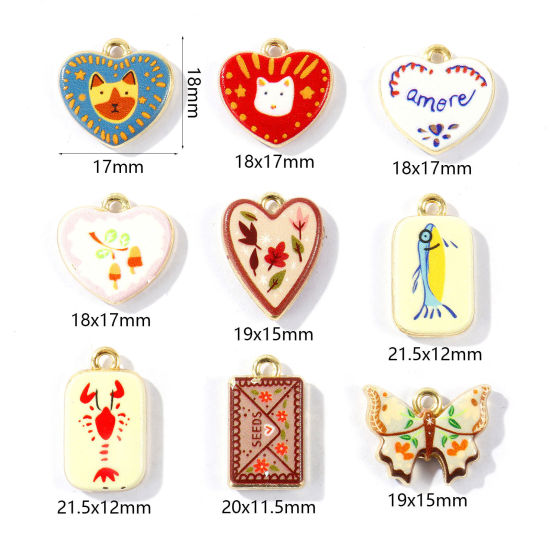 Image de 2 Pcs Breloques En Gros en Laiton Plaqué Or 18K Cœur Papillons Imprimé