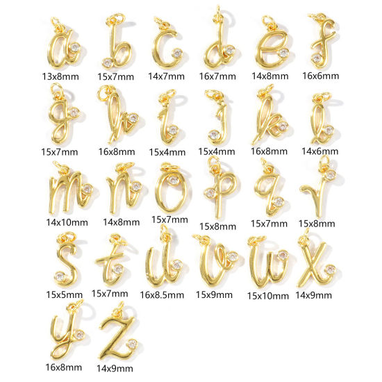 Image de 5 Pcs Breloques En Gros Respectueux de la Nature en Laiton Plaqué Or Véritable 18K Lettre Minuscule à Zircone Cubique Clair