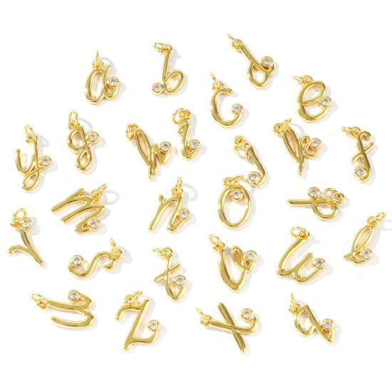 Image de 5 Pcs Breloques En Gros Respectueux de la Nature en Laiton Plaqué Or Véritable 18K Lettre Minuscule à Zircone Cubique Clair