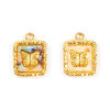 Picture of Eco-friendly PVD 304 Stainless Steel & Natural Shell Insect Charms Wholesale 18K Real Gold Plated Square Butterfly 19.5mm x 15mm