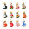 Picture of PVD 304 Stainless Steel Charms Wholesale 18K Real Gold Plated Multicolor Cat Animal Double Sided Printed 22mm x 12mm