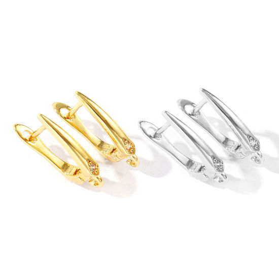 Picture of Brass Hoop Earrings For DIY Jewelry Making Accessories Wholesale Multicolor U Shaped Clear Cubic Zirconia With Open Loop 18mm x 12mm, Post/ Wire Size: 0.9mm(19 gauge)