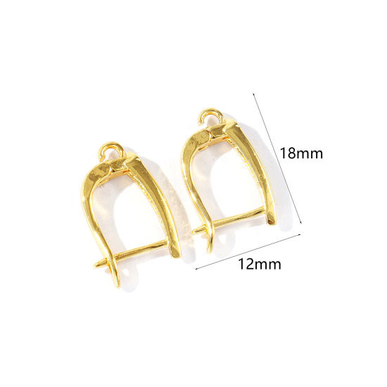 Picture of Brass Hoop Earrings For DIY Jewelry Making Accessories Wholesale Multicolor U Shaped Clear Cubic Zirconia With Open Loop 18mm x 12mm, Post/ Wire Size: 0.9mm(19 gauge)