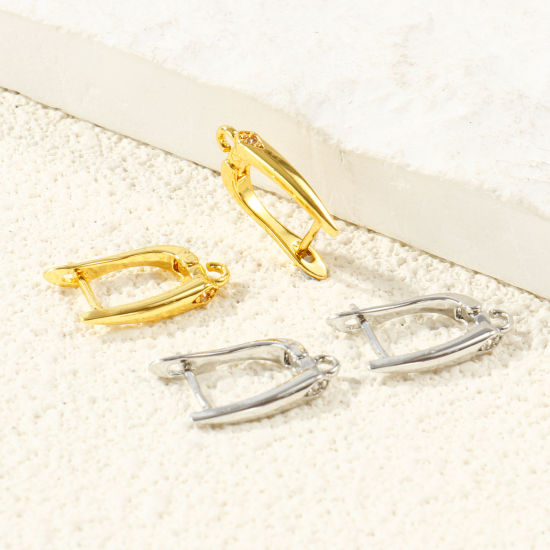 Picture of Brass Hoop Earrings For DIY Jewelry Making Accessories Wholesale Multicolor U Shaped Clear Cubic Zirconia With Open Loop 18mm x 12mm, Post/ Wire Size: 0.9mm(19 gauge)