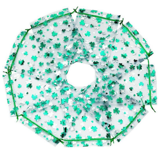 Image de 50 Pcs Sac à Cordon en Polyester Rectangle Vert Trèfle