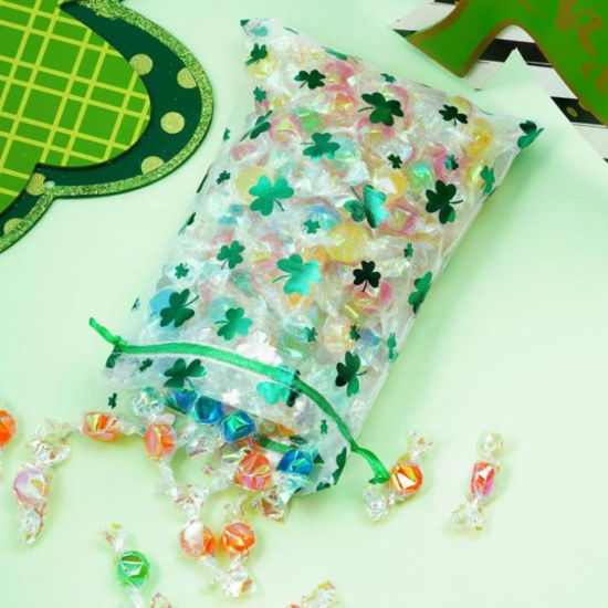 Image de 50 Pcs Sac à Cordon en Polyester Rectangle Vert Trèfle