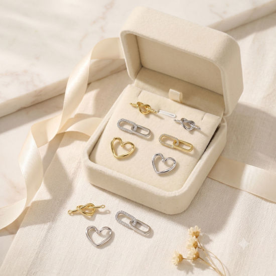 Image de 2 Pcs Connecteurs Pendentifs Breloques En Gros en Laiton Multicolore Nœud D'Amour Cœur
