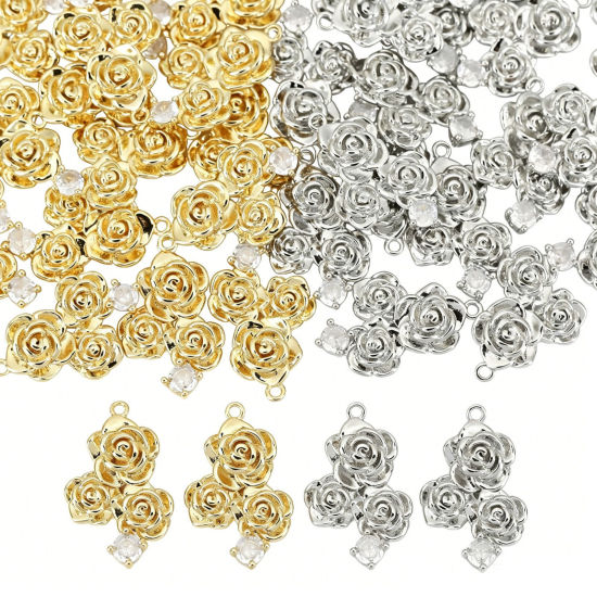 2 個 真鍮 チャーム 卸売り 多色 バラ クリア ジルコン 23mm x 14mm、 の画像