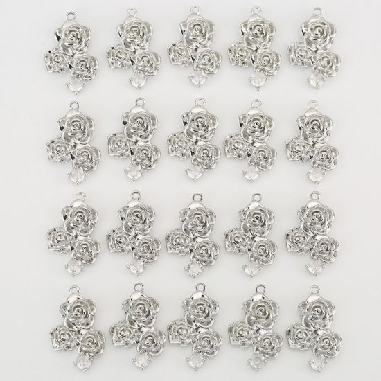 2 個 真鍮 チャーム 卸売り 多色 バラ クリア ジルコン 23mm x 14mm、 の画像