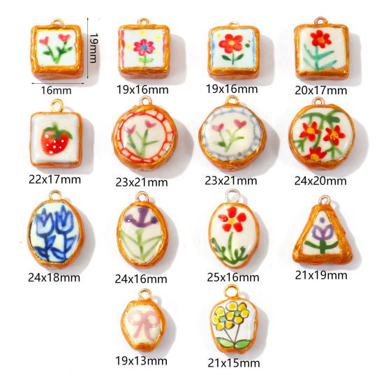 Image de 2 Pcs Breloques En Gros en Céramique Rouge Émail Fleurs Imprimé