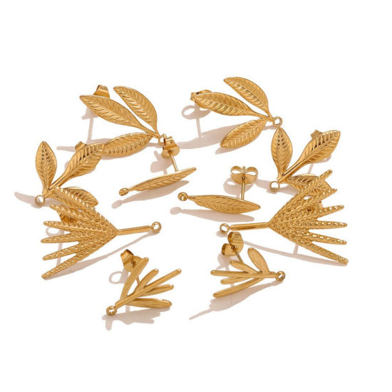 Picture of PVD 304 Stainless Steel Ear Post Stud Earring With Loop Connector Accessories Wholesale Leaf Multicolor