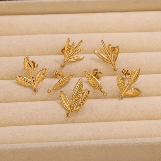 Picture of PVD 304 Stainless Steel Ear Post Stud Earring With Loop Connector Accessories Wholesale Leaf Multicolor