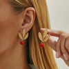 Picture of PVD 304 Stainless Steel Ear Post Stud Earring With Loop Connector Accessories Wholesale Leaf Multicolor