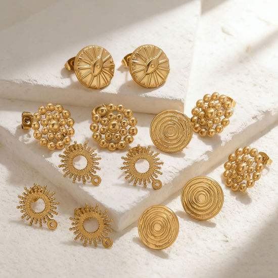 Picture of Eco-friendly PVD 304 Stainless Steel Ear Post Stud Earring With Loop Connector Accessories Wholesale 18K Gold Plated