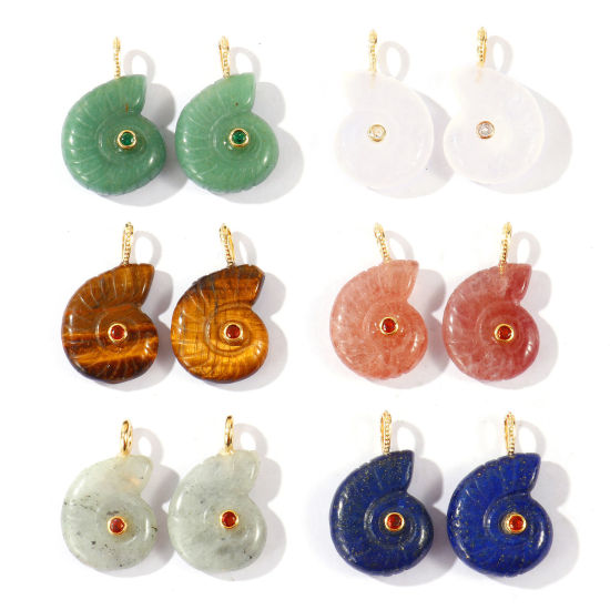 Picture of Brass & Gemstone Ocean Jewelry Charms Wholesale 18K Gold Plated Multicolor Conch/ Sea Snail 26mm x 21mm