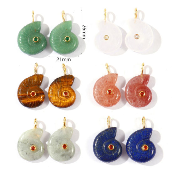 Picture of Brass & Gemstone Ocean Jewelry Charms Wholesale 18K Gold Plated Multicolor Conch/ Sea Snail 26mm x 21mm
