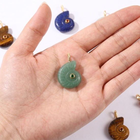 Picture of Brass & Gemstone Ocean Jewelry Charms Wholesale 18K Gold Plated Multicolor Conch/ Sea Snail 26mm x 21mm