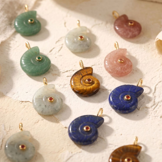 Picture of Brass & Gemstone Ocean Jewelry Charms Wholesale 18K Gold Plated Multicolor Conch/ Sea Snail 26mm x 21mm