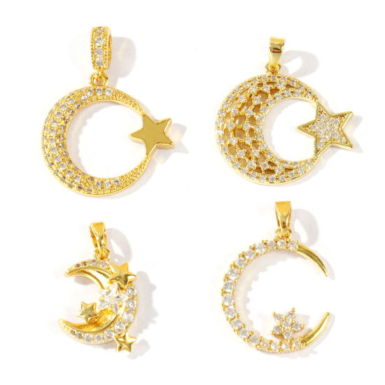 Picture of Brass Galaxy Charm Pendant Wholesale 18K Gold Plated Star And Crescent Moon
