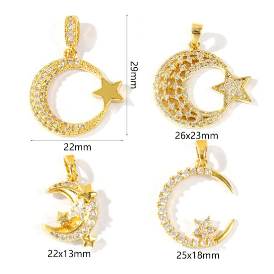 Picture of Brass Galaxy Charm Pendant Wholesale 18K Gold Plated Star And Crescent Moon