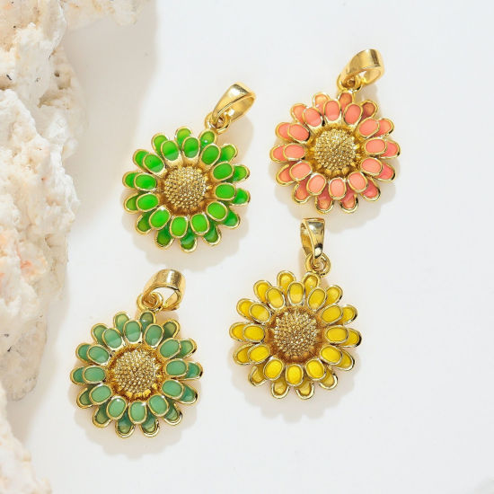 Image de 1 Pièce Pendentif Breloque En Gros en Laiton Plaqué Or 18K Marguerite Émail à Zircone Cubique Clair