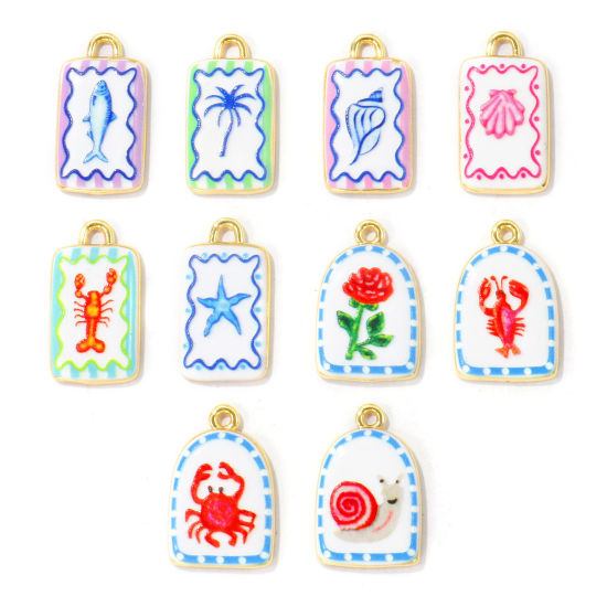 Image de 2 Pcs Breloques En Gros Respectueux de la Nature en Laiton Plaqué Or Véritable 18K Rose Animal Marin Imprimé