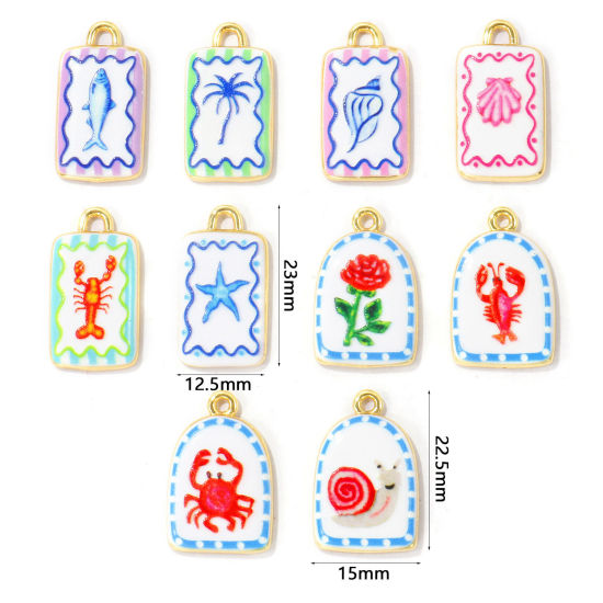 Image de 2 Pcs Breloques En Gros Respectueux de la Nature en Laiton Plaqué Or Véritable 18K Rose Animal Marin Imprimé