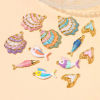 Picture of 2 PCs Eco-friendly PVD 304 Stainless Steel Ocean Jewelry Charms Wholesale 18K Gold Plated Multicolor Fish Animal Shell Enamel