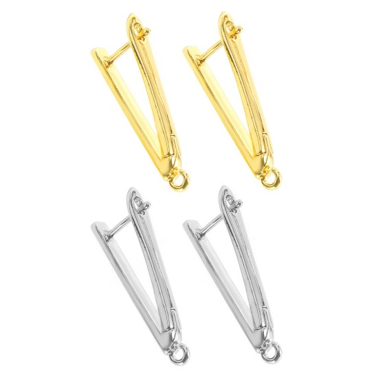 Picture of Brass Earring Accessories Wholesale Multicolor V Shaped With Open Loop 3cm x 1.2cm, Post/ Wire Size: 1.2mm(17 gauge)