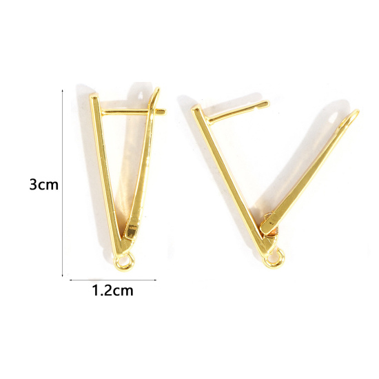 Picture of Brass Earring Accessories Wholesale Multicolor V Shaped With Open Loop 3cm x 1.2cm, Post/ Wire Size: 1.2mm(17 gauge)