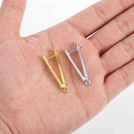 Picture of Brass Earring Accessories Wholesale Multicolor V Shaped With Open Loop 3cm x 1.2cm, Post/ Wire Size: 1.2mm(17 gauge)