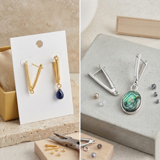 Picture of Brass Earring Accessories Wholesale Multicolor V Shaped With Open Loop 3cm x 1.2cm, Post/ Wire Size: 1.2mm(17 gauge)