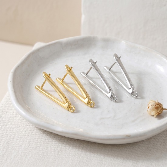 Picture of Brass Earring Accessories Wholesale Multicolor V Shaped With Open Loop 3cm x 1.2cm, Post/ Wire Size: 1.2mm(17 gauge)