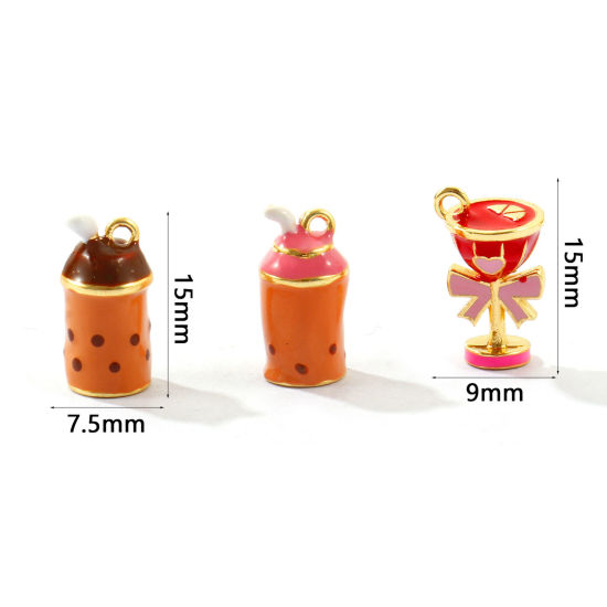 2 個 真鍮 チャーム 卸売り 18Kゴールドメッキ 多色 エナメル 飲み物 3D の画像