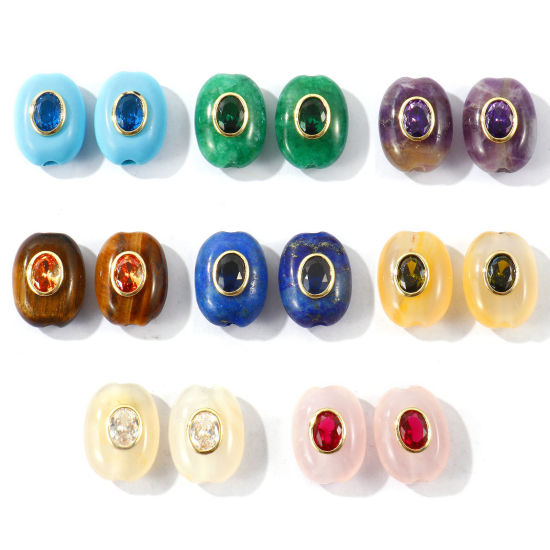 Image de 1 Pièce Perles pour DIY Fabrication de Bijoux En Gros Géométrique en Gemme & Laiton Respectueux de la Nature Plaqué Or Véritable 18K Ovale à Zircone Cubique Multicolore 20mm x 15mm, Trou: env. 3mm
