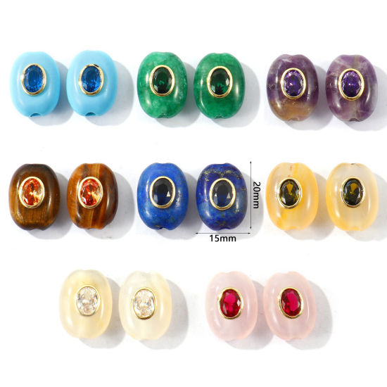 Image de 1 Pièce Perles pour DIY Fabrication de Bijoux En Gros Géométrique en Gemme & Laiton Respectueux de la Nature Plaqué Or Véritable 18K Ovale à Zircone Cubique Multicolore 20mm x 15mm, Trou: env. 3mm