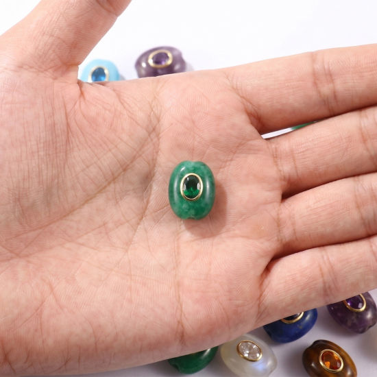 Image de 1 Pièce Perles pour DIY Fabrication de Bijoux En Gros Géométrique en Gemme & Laiton Respectueux de la Nature Plaqué Or Véritable 18K Ovale à Zircone Cubique Multicolore 20mm x 15mm, Trou: env. 3mm