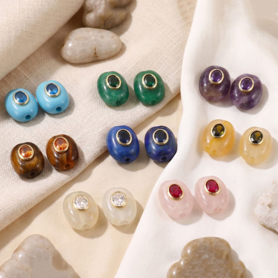 Image de 1 Pièce Perles pour DIY Fabrication de Bijoux En Gros Géométrique en Gemme & Laiton Respectueux de la Nature Plaqué Or Véritable 18K Ovale à Zircone Cubique Multicolore 20mm x 15mm, Trou: env. 3mm