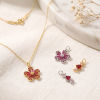 Picture of 1 Piece Eco-friendly Brass Charms Wholesale Real Gold Plated Flower Candy Fuchsia Cubic Zirconia