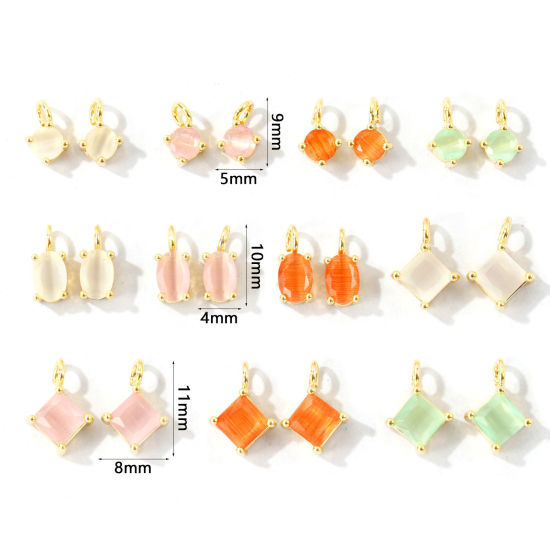 2 個 エコフレンドリー 真鍮 & ラインストーン チャーム 卸売り 18Kリアルゴールドメッキ 幾何学 ミニ の画像