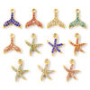 Picture of 2 PCs Eco-friendly PVD 304 Stainless Steel Ocean Jewelry Charms Wholesale 18K Gold Plated Starfish Fishtail Micro Pave Multicolor Rhinestone
