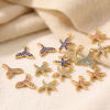 Picture of 2 PCs Eco-friendly PVD 304 Stainless Steel Ocean Jewelry Charms Wholesale 18K Gold Plated Starfish Fishtail Micro Pave Multicolor Rhinestone
