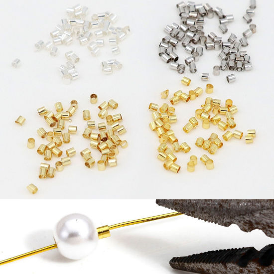 Image de 200 Pcs Perles à Sertir avec Couverture de Nœud Accessories pour DIY Fabrication de Bijoux En Gros Respectueux de la Nature en Laiton Tube Plaqué Or Véritable
