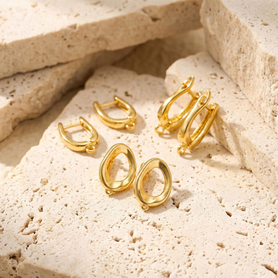 Picture of 1 Pair Brass Hoop Earrings For DIY Jewelry Making Accessories Wholesale Multicolor With Loop