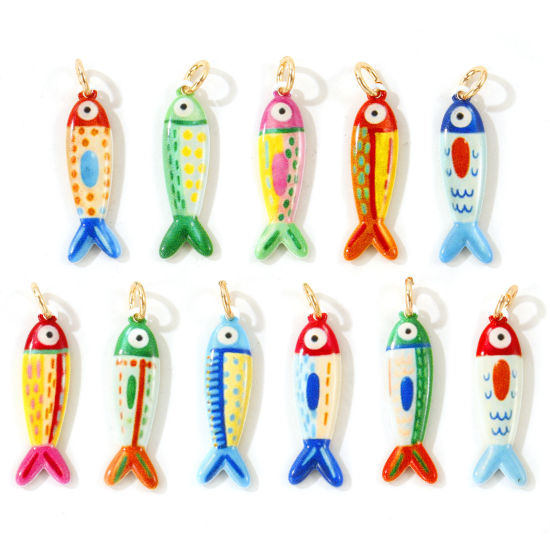 Picture of 1 Piece Eco-friendly 304 Stainless Steel Ocean Jewelry Pendants Wholesale 18K Gold Plated Multicolor Fish Animal Double Sided Printed 3.1cm x 0.8cm