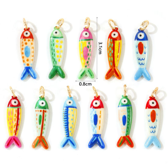 Picture of 1 Piece Eco-friendly 304 Stainless Steel Ocean Jewelry Pendants Wholesale 18K Gold Plated Multicolor Fish Animal Double Sided Printed 3.1cm x 0.8cm