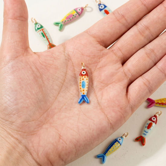 Picture of 1 Piece Eco-friendly 304 Stainless Steel Ocean Jewelry Pendants Wholesale 18K Gold Plated Multicolor Fish Animal Double Sided Printed 3.1cm x 0.8cm