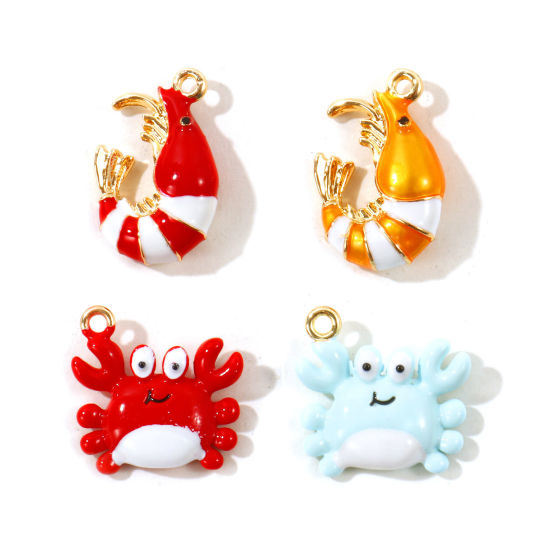 2 個 真鍮 海ジュエリー チャーム 卸売り, 海洋動物 18Kゴールドメッキ 多色 エナメル 3D の画像