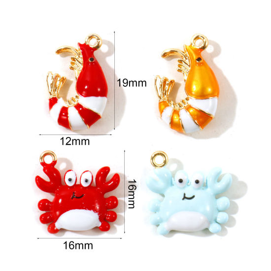 2 個 真鍮 海ジュエリー チャーム 卸売り, 海洋動物 18Kゴールドメッキ 多色 エナメル 3D の画像